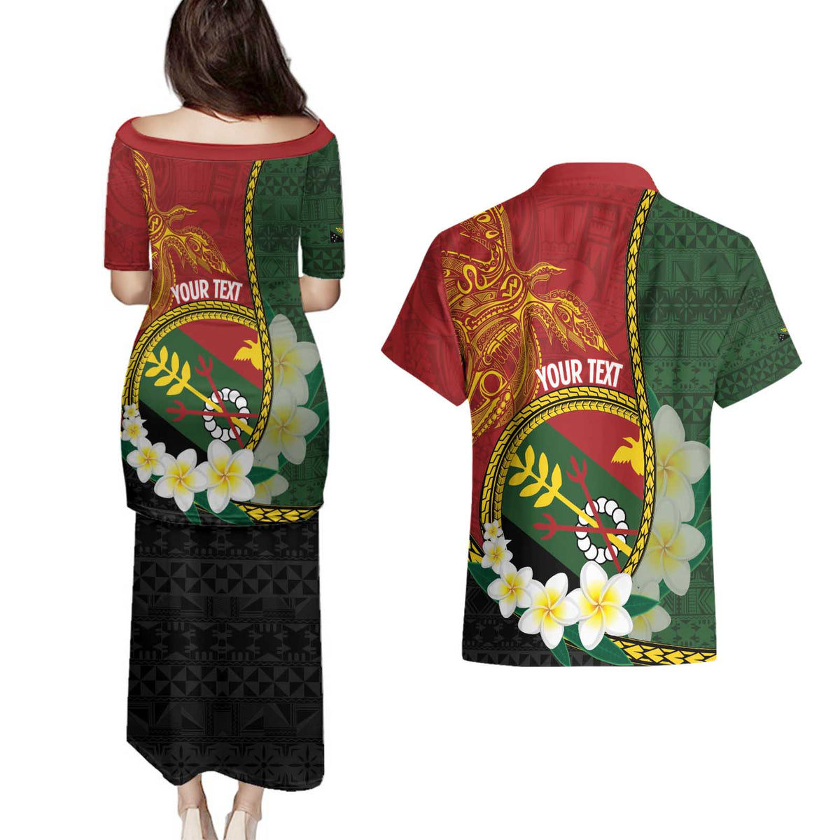 Personalised PNG Simbu Provins Couples Matching Puletasi and Hawaiian Shirt Papua New Guinea Plumeria Melanesian Pattern - Polynesian Pride