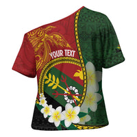 Personalised PNG Simbu Provins Cross Shoulder Shirt Papua New Guinea Plumeria Melanesian Pattern - Polynesian Pride