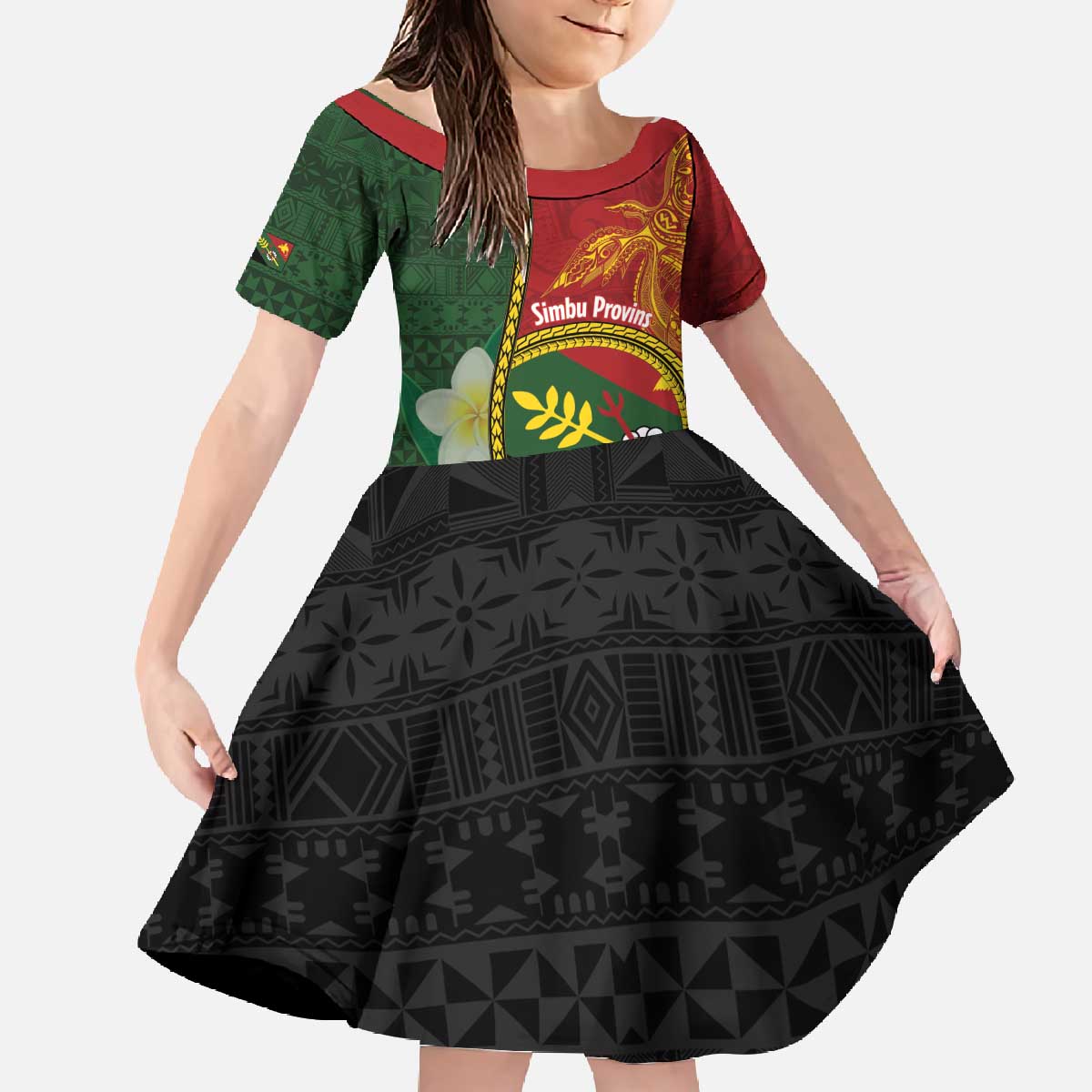 Personalised PNG Simbu Provins Family Matching Off The Shoulder Long Sleeve Dress and Hawaiian Shirt Papua New Guinea Plumeria Melanesian Pattern - Polynesian Pride