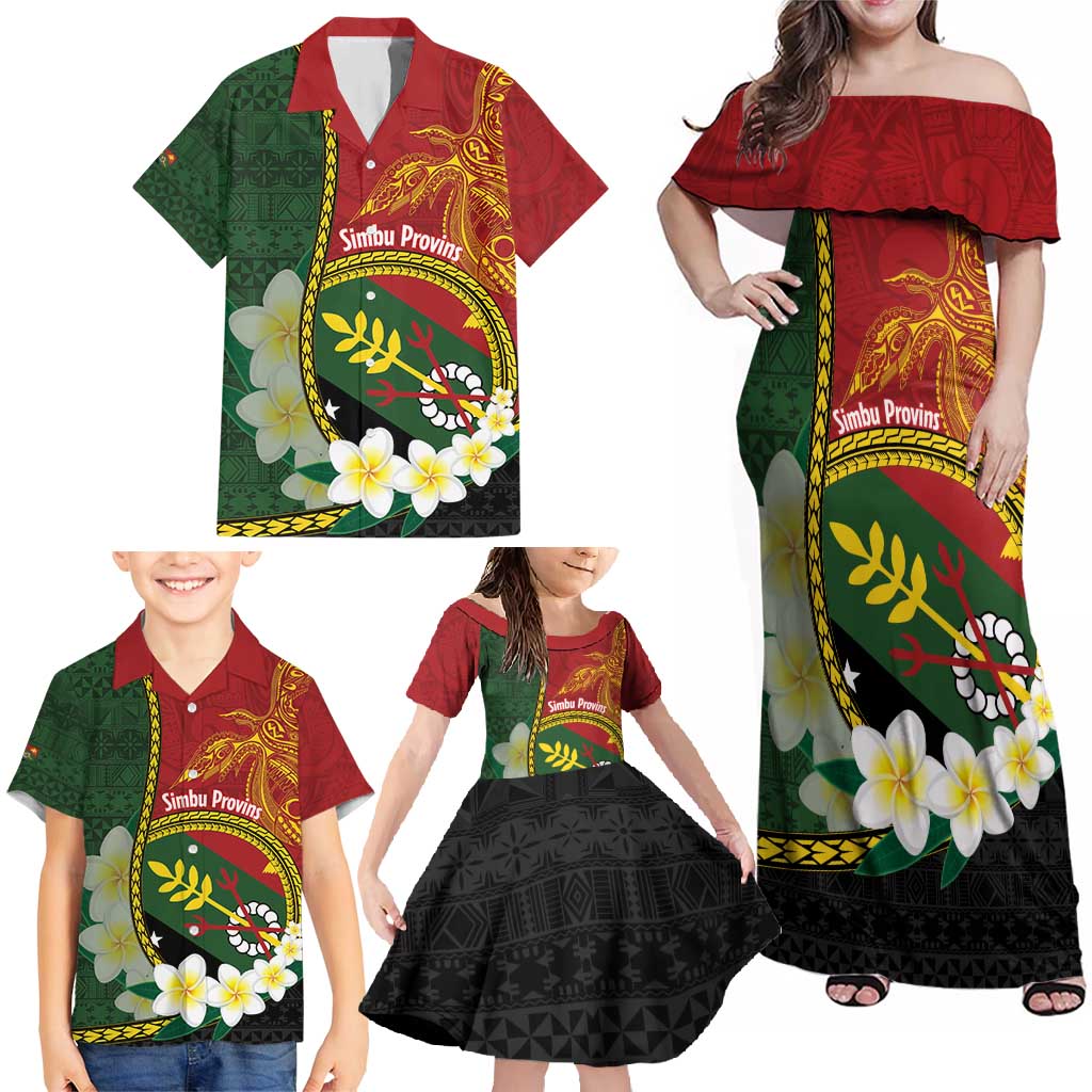 Personalised PNG Simbu Provins Family Matching Off Shoulder Maxi Dress and Hawaiian Shirt Papua New Guinea Plumeria Melanesian Pattern - Polynesian Pride