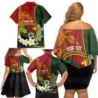 Personalised PNG Simbu Provins Family Matching Off Shoulder Short Dress and Hawaiian Shirt Papua New Guinea Plumeria Melanesian Pattern - Polynesian Pride