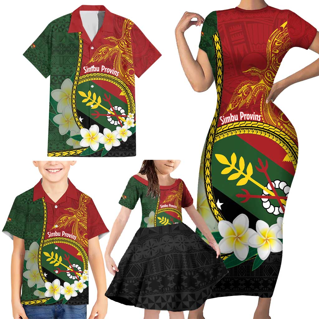 Personalised PNG Simbu Provins Family Matching Short Sleeve Bodycon Dress and Hawaiian Shirt Papua New Guinea Plumeria Melanesian Pattern - Polynesian Pride