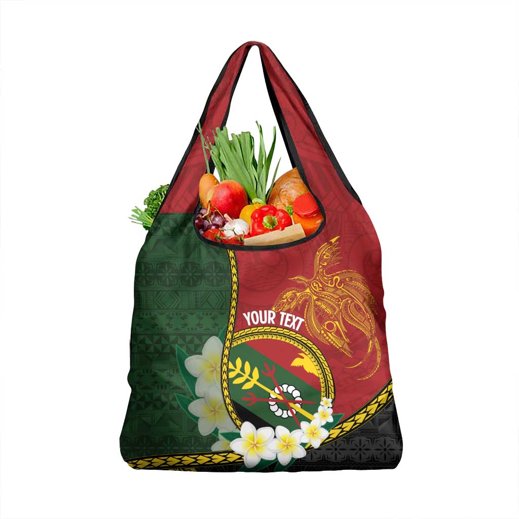 Personalised PNG Simbu Provins Grocery Bag Papua New Guinea Plumeria Melanesian Pattern - Polynesian Pride