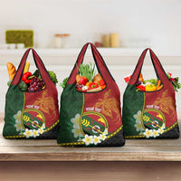 Personalised PNG Simbu Provins Grocery Bag Papua New Guinea Plumeria Melanesian Pattern - Polynesian Pride