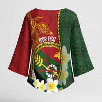 Personalised PNG Simbu Provins Kimono Sleeve Blouse Papua New Guinea Plumeria Melanesian Pattern - Polynesian Pride