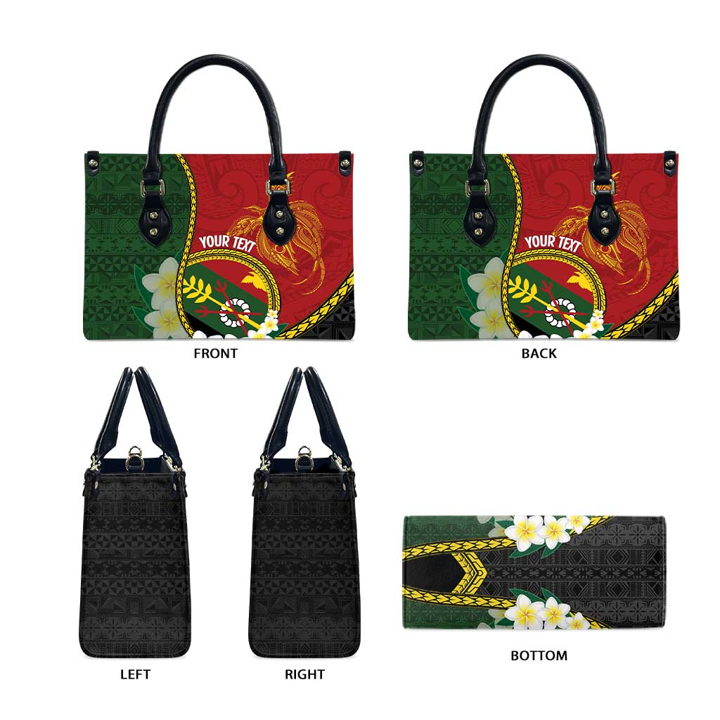 Personalised PNG Simbu Provins Leather Bag Papua New Guinea Plumeria Melanesian Pattern - Polynesian Pride