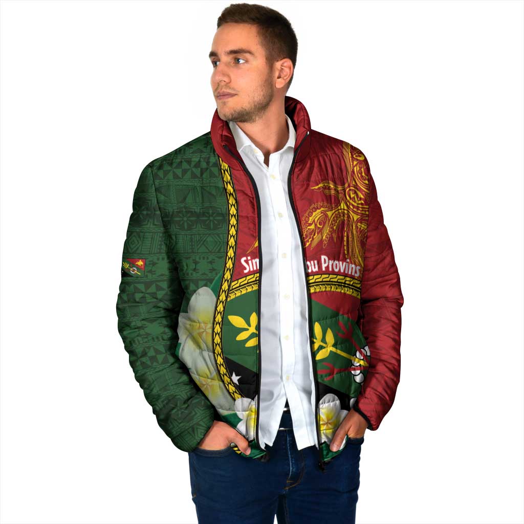 Personalised PNG Simbu Provins Padded Jacket Papua New Guinea Plumeria Melanesian Pattern - Polynesian Pride