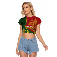 Personalised PNG Simbu Provins Raglan Cropped T Shirt Papua New Guinea Plumeria Melanesian Pattern LT14 Female Green - Polynesian Pride