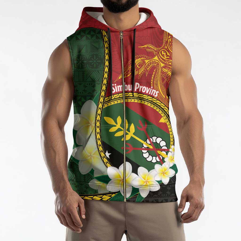 Personalised PNG Simbu Provins Sleeveless Zip Hoodie Papua New Guinea Plumeria Melanesian Pattern - Polynesian Pride