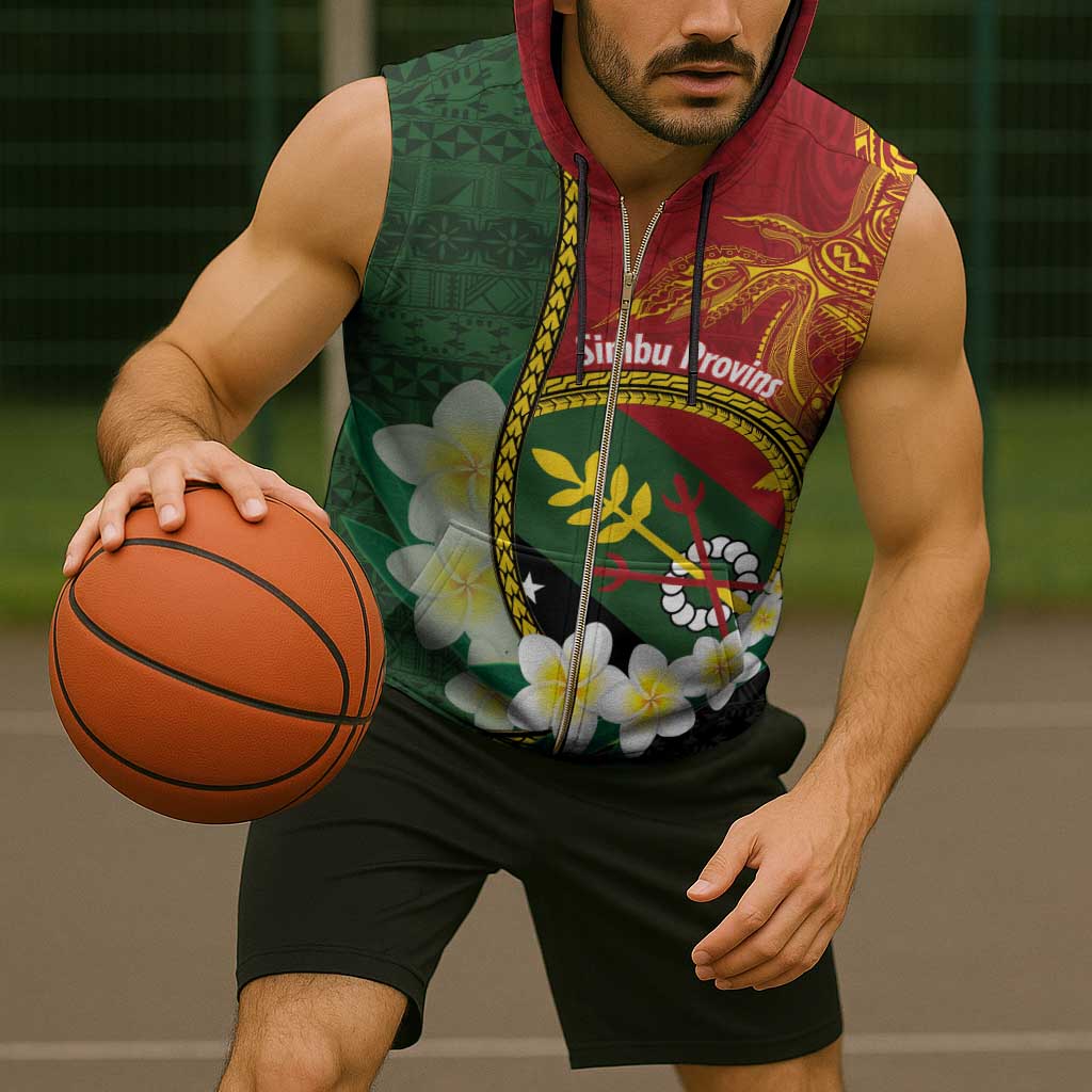 Personalised PNG Simbu Provins Sleeveless Zip Hoodie Papua New Guinea Plumeria Melanesian Pattern - Polynesian Pride