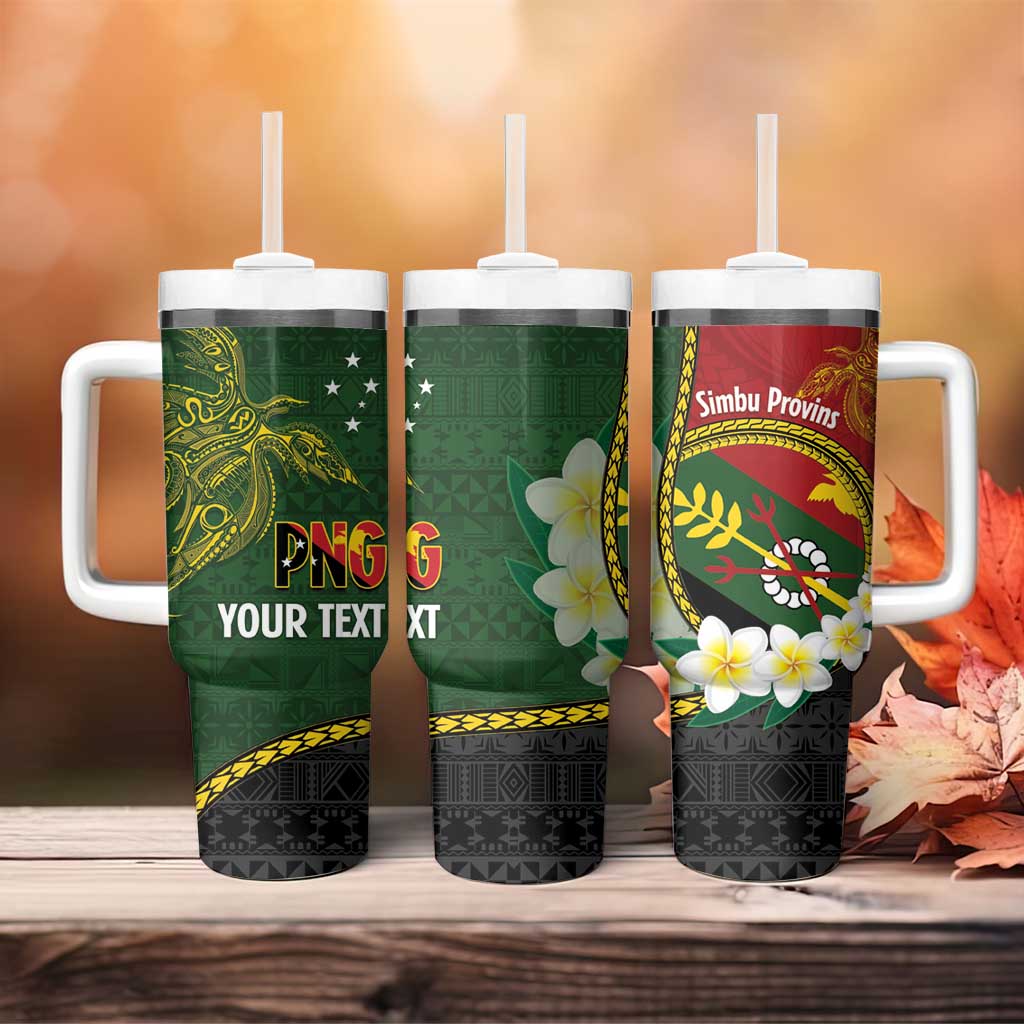 Personalised PNG Simbu Provins Tumbler With Handle Papua New Guinea Plumeria Melanesian Pattern - Polynesian Pride