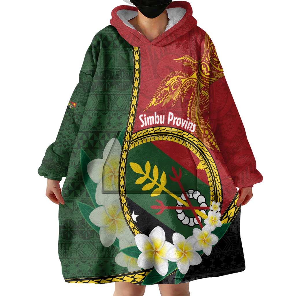 Personalised PNG Simbu Provins Wearable Blanket Hoodie Papua New Guinea Plumeria Melanesian Pattern - Polynesian Pride