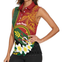 Personalised PNG Simbu Provins Women Sleeveless Polo Shirt Papua New Guinea Plumeria Melanesian Pattern - Polynesian Pride