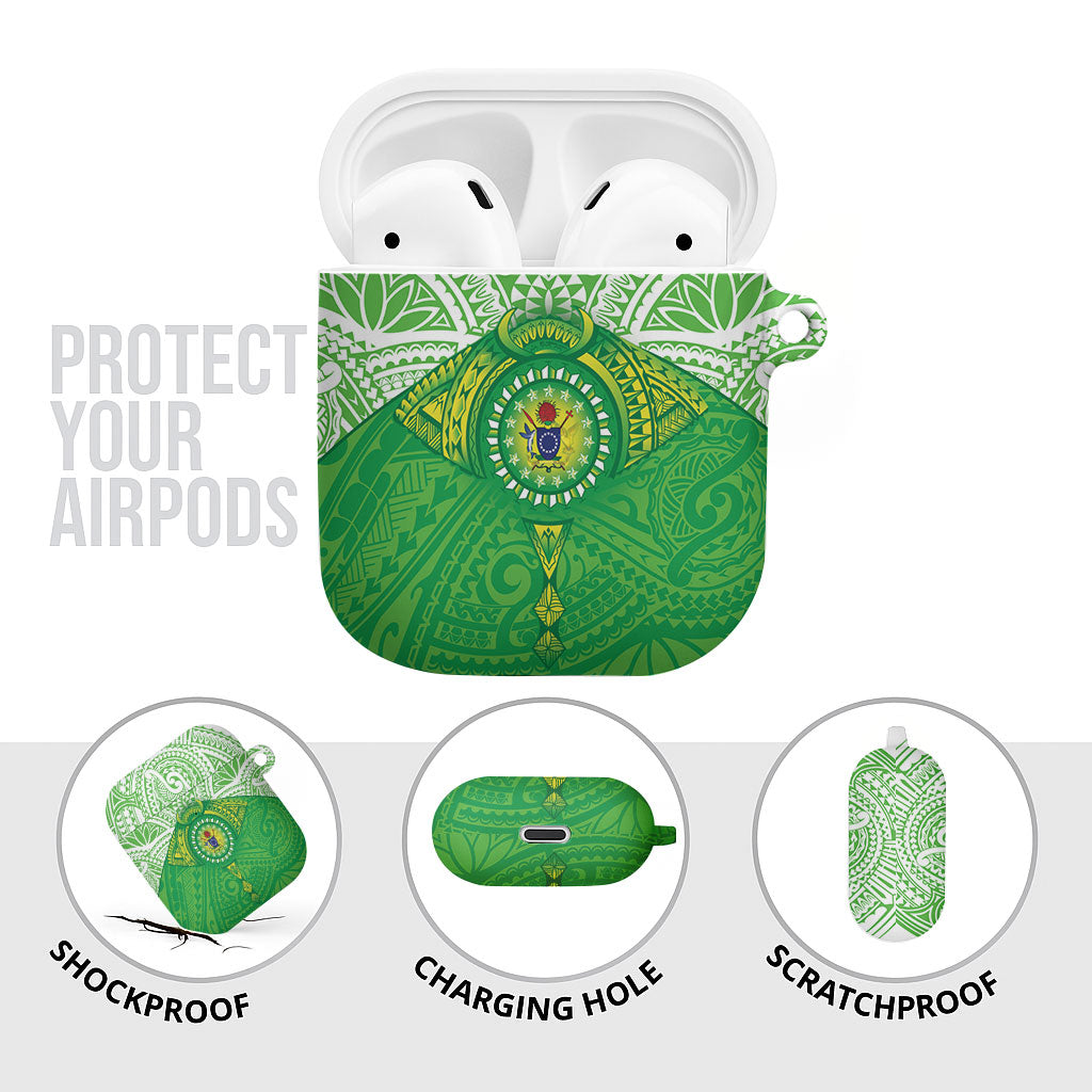 Cook Islands Manta Ray AirPods Case Kuki Airani Tattoo Green Color