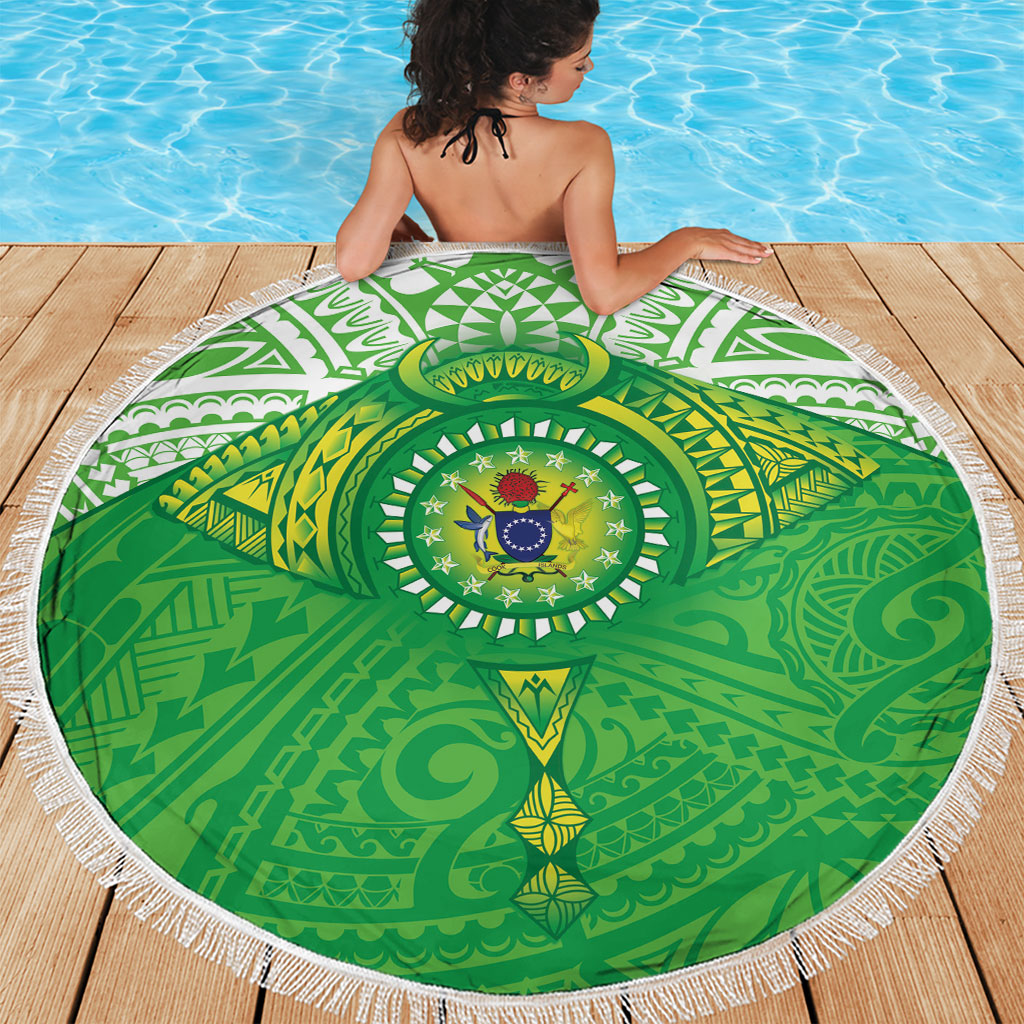 Cook Islands Manta Ray Beach Blanket Kuki Airani Tattoo Green Color