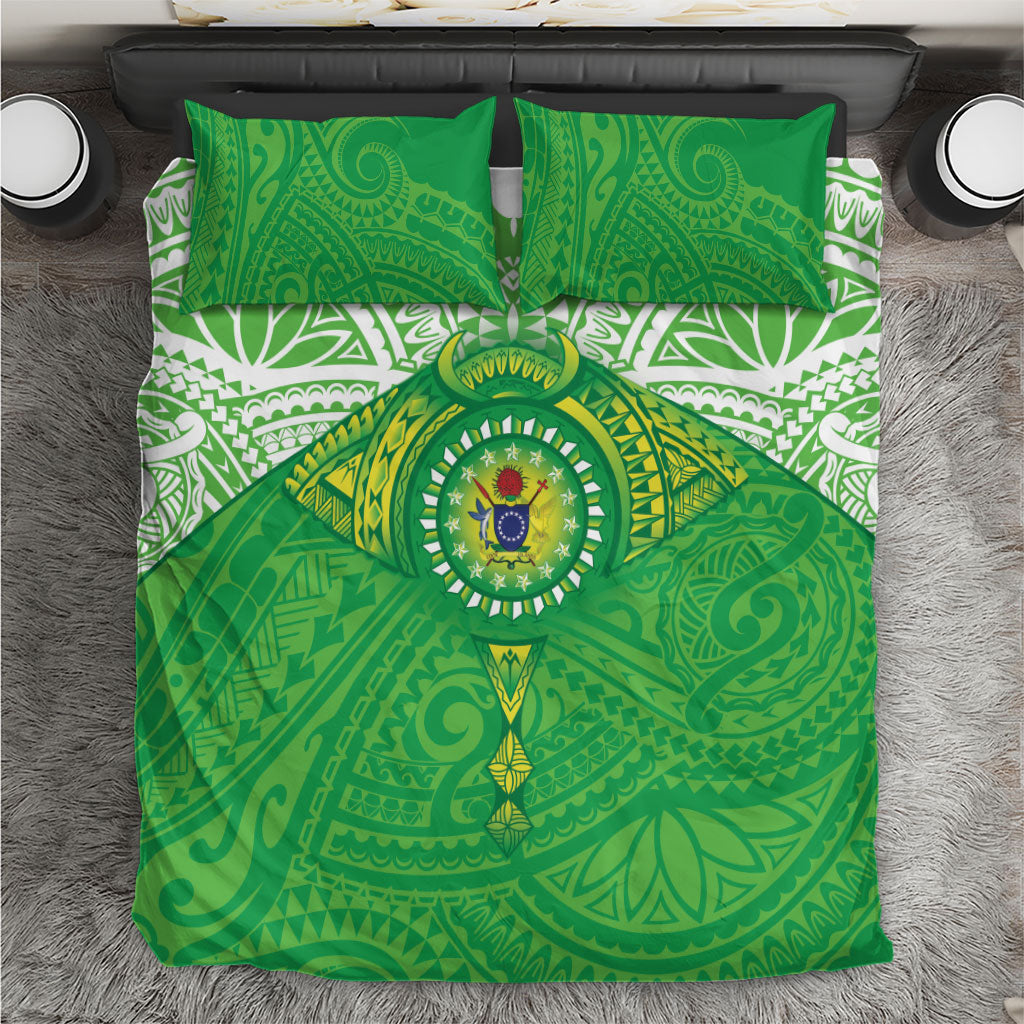 Cook Islands Manta Ray Bedding Set Kuki Airani Tattoo Green Color LT14 Green - Polynesian Pride