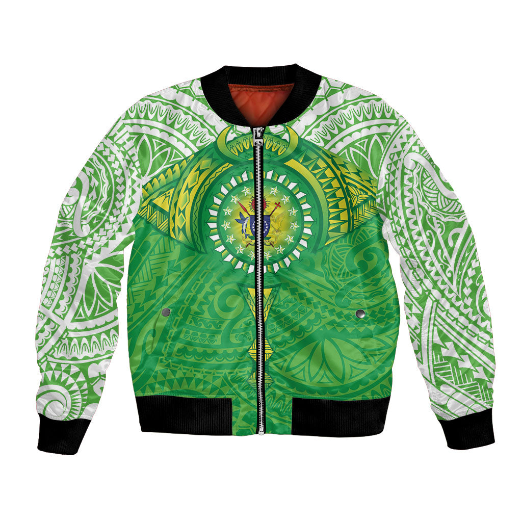 Cook Islands Manta Ray Bomber Jacket Kuki Airani Tattoo Green Color LT14 Unisex Green - Polynesian Pride
