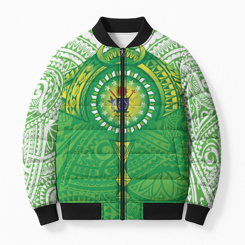 Cook Islands Manta Ray Bomber Puffer Jacket Kuki Airani Tattoo Green Color LT14 Unisex Green - Polynesian Pride