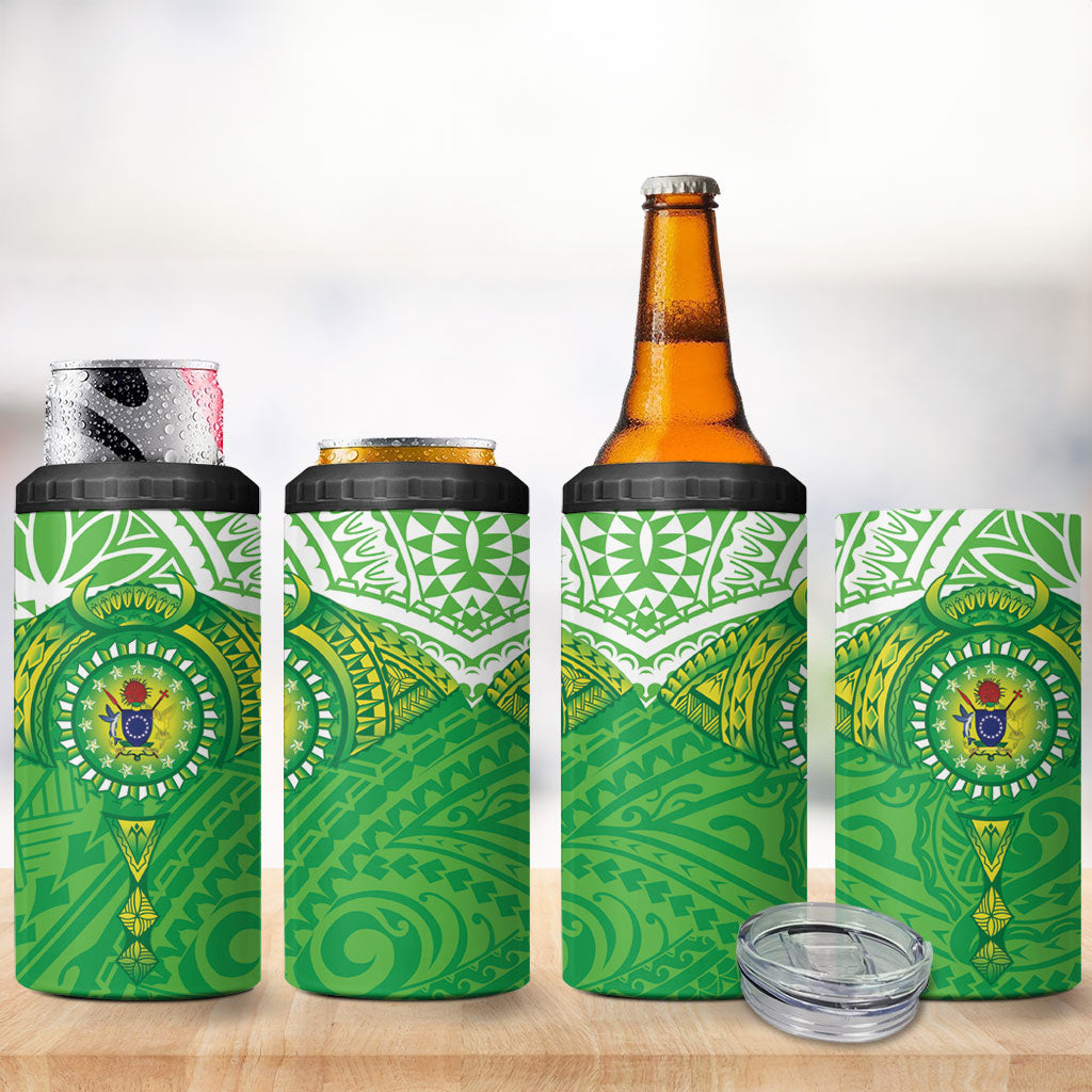 Cook Islands Manta Ray 4 in 1 Can Cooler Tumbler Kuki Airani Tattoo Green Color