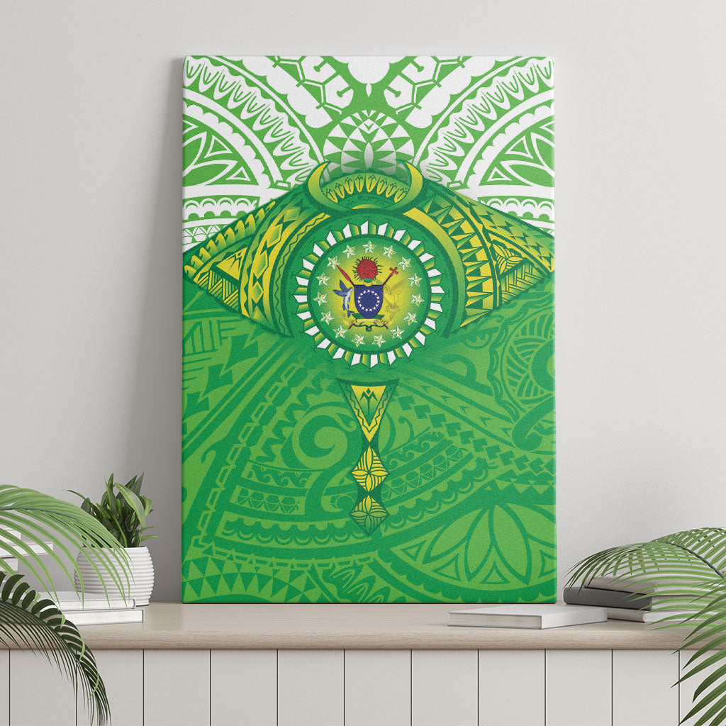 Cook Islands Manta Ray Canvas Wall Art Kuki Airani Tattoo Green Color