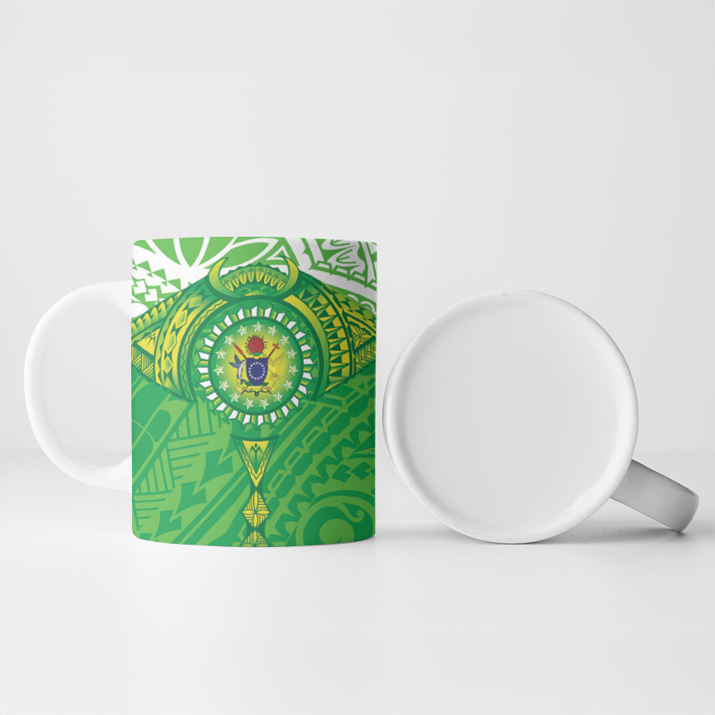 Cook Islands Manta Ray Ceramic Mug Kuki Airani Tattoo Green Color