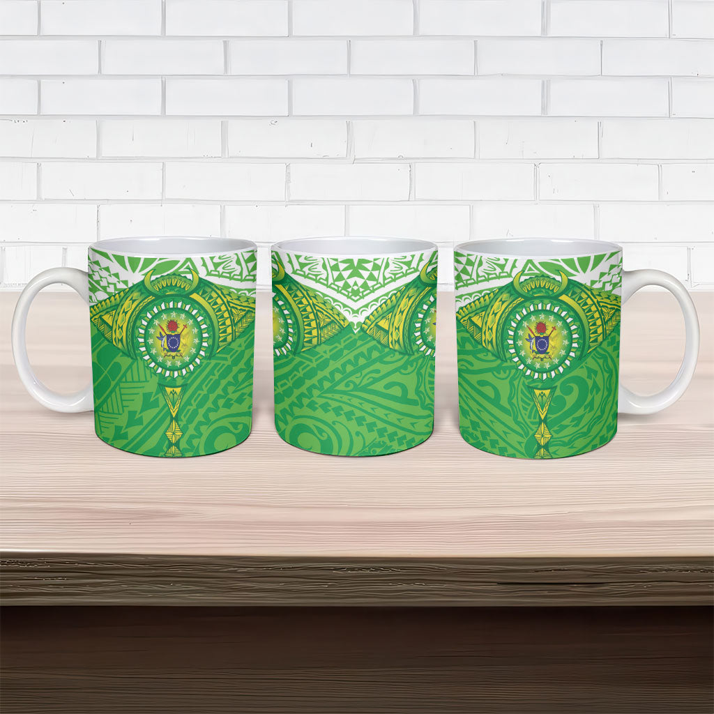 Cook Islands Manta Ray Ceramic Mug Kuki Airani Tattoo Green Color