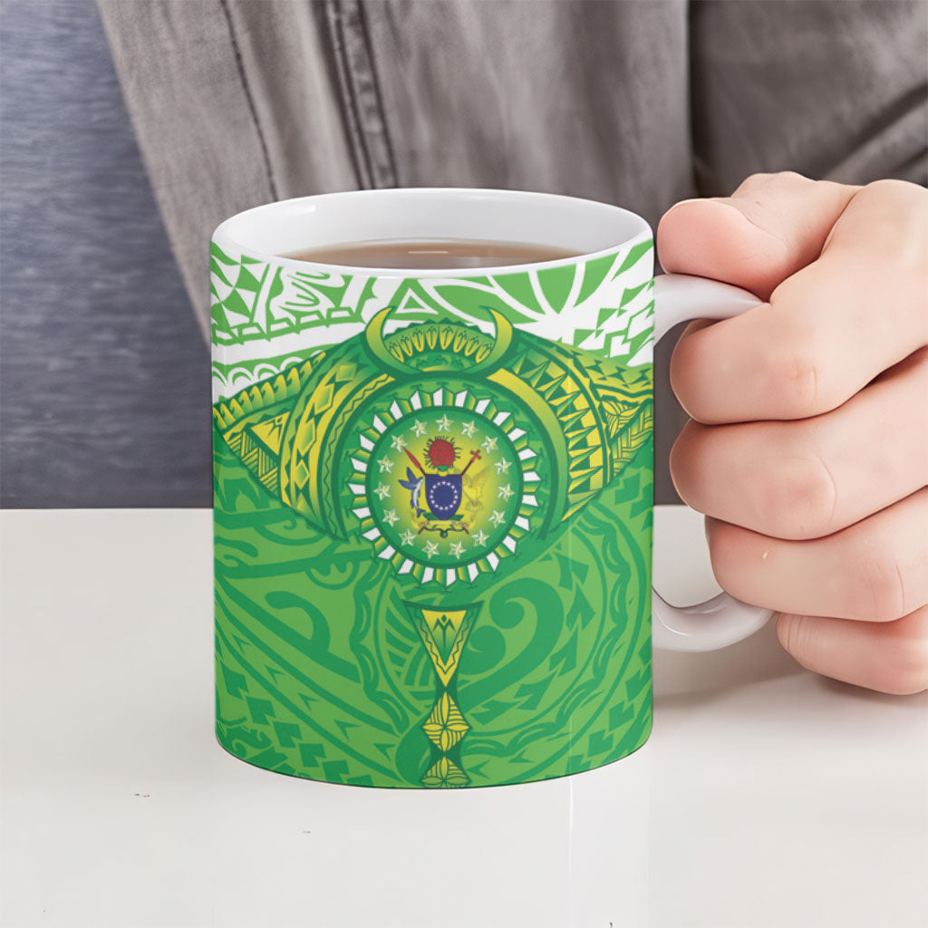 Cook Islands Manta Ray Ceramic Mug Kuki Airani Tattoo Green Color
