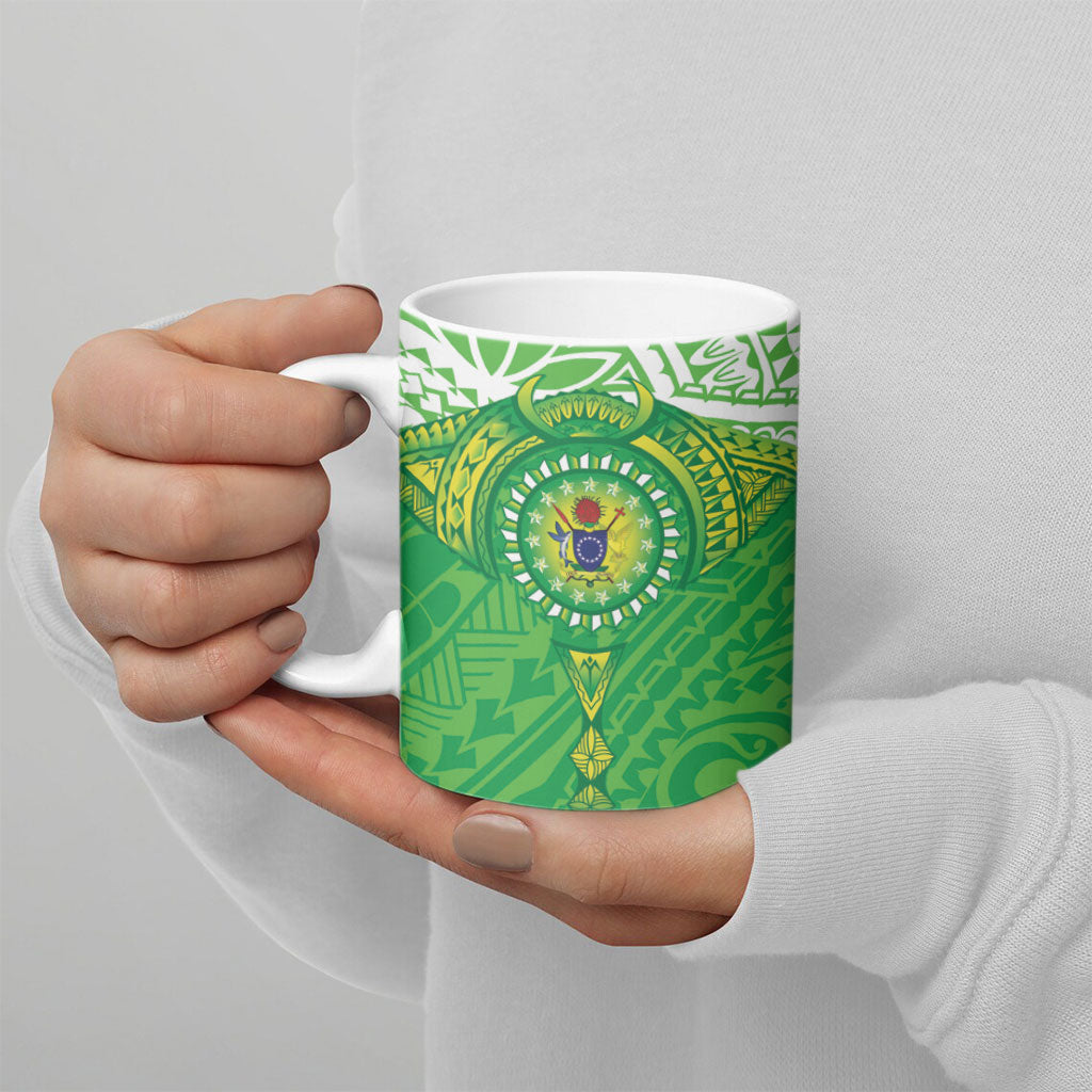 Cook Islands Manta Ray Ceramic Mug Kuki Airani Tattoo Green Color