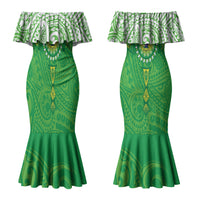 Cook Islands Manta Ray Couples Matching Mermaid Dress and Hawaiian Shirt Kuki Airani Tattoo Green Color LT14 - Polynesian Pride
