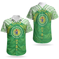 Cook Islands Manta Ray Couples Matching Off The Shoulder Long Sleeve Dress and Hawaiian Shirt Kuki Airani Tattoo Green Color LT14 - Polynesian Pride