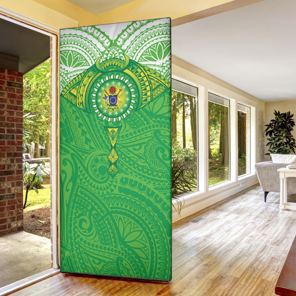 Cook Islands Manta Ray Door Cover Kuki Airani Tattoo Green Color