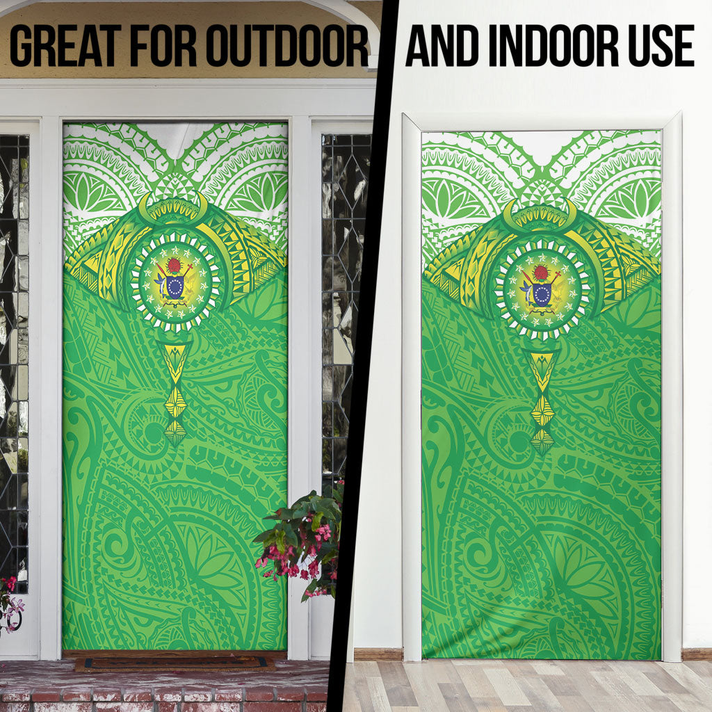 Cook Islands Manta Ray Door Cover Kuki Airani Tattoo Green Color