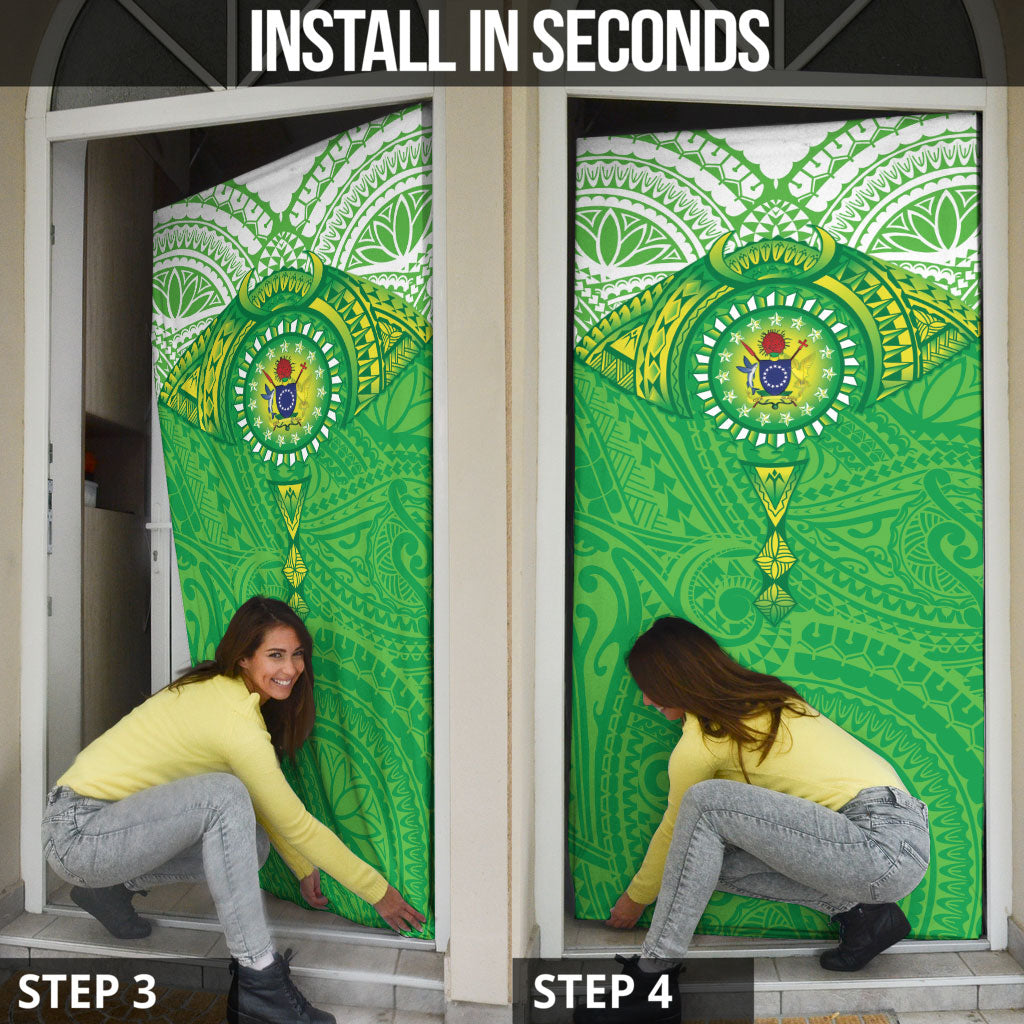 Cook Islands Manta Ray Door Cover Kuki Airani Tattoo Green Color