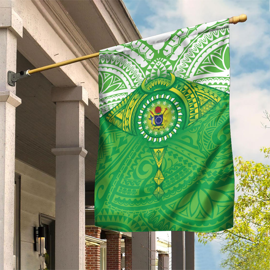 Cook Islands Manta Ray Garden Flag Kuki Airani Tattoo Green Color LT14 House Flag Green - Polynesian Pride