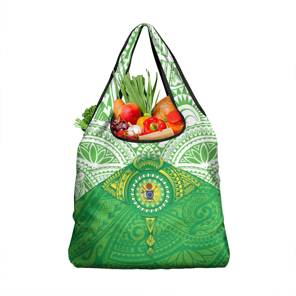 Cook Islands Manta Ray Grocery Bag Kuki Airani Tattoo Green Color LT14 1-pack One Size Green - Polynesian Pride