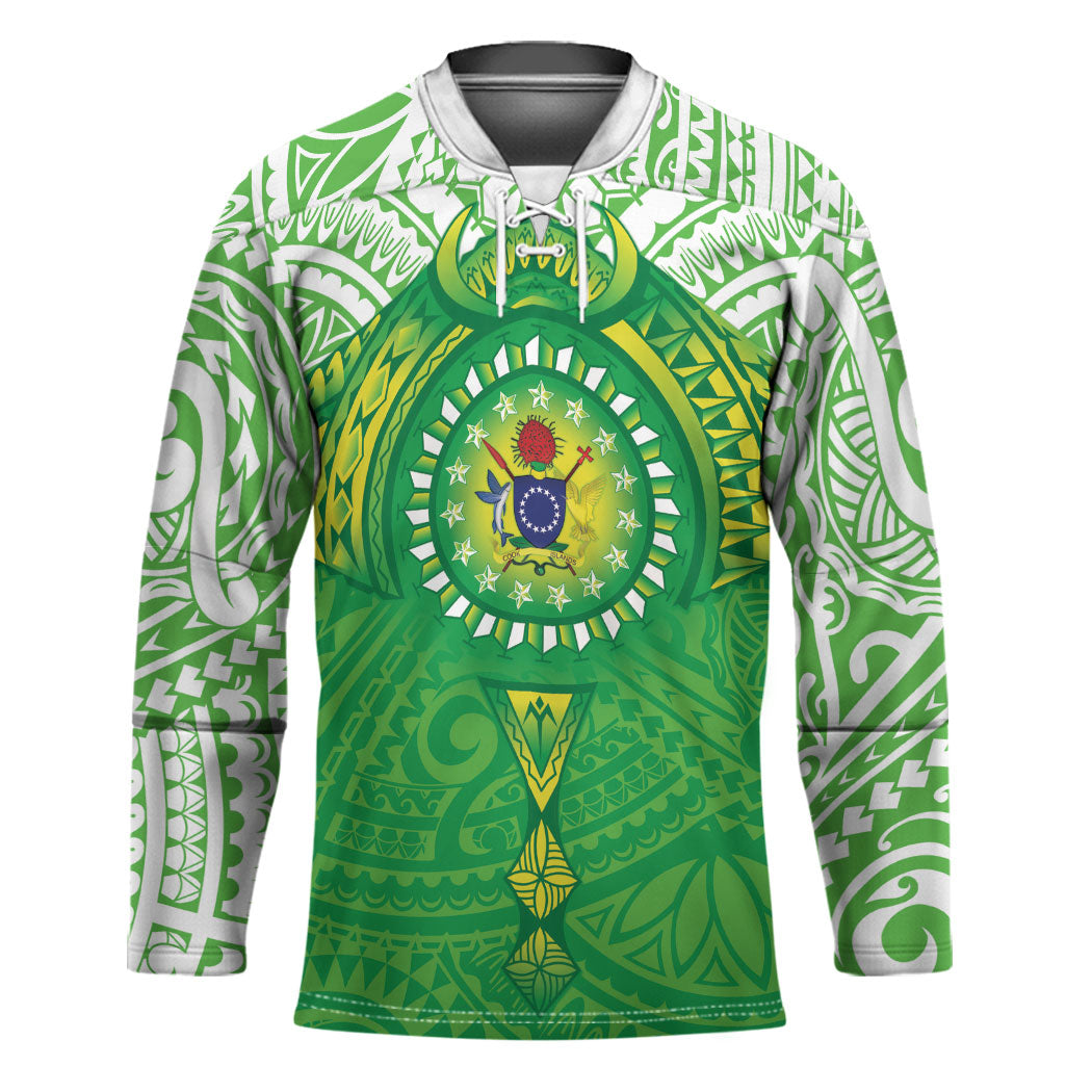 Cook Islands Manta Ray Hockey Jersey Kuki Airani Tattoo Green Color LT14 Unisex Green - Polynesian Pride