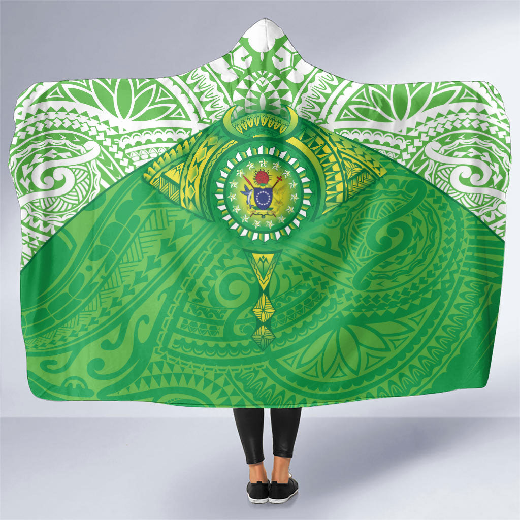 Cook Islands Manta Ray Hooded Blanket Kuki Airani Tattoo Green Color LT14 One Size Green - Polynesian Pride