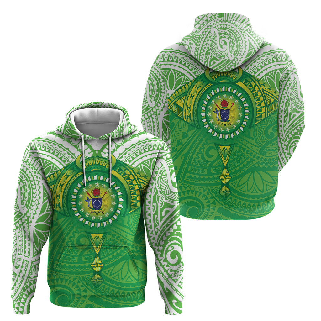 Cook Islands Manta Ray Hoodie Kuki Airani Tattoo Green Color