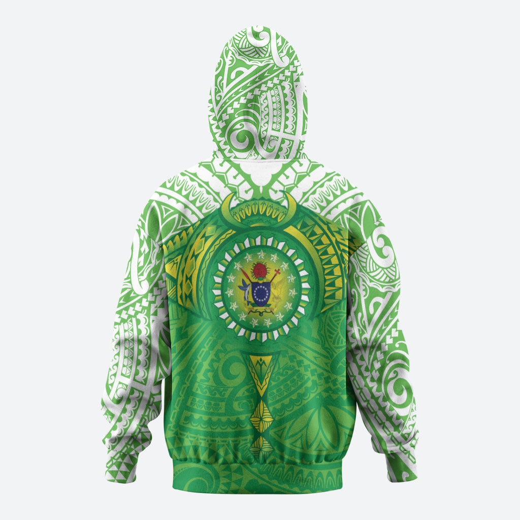 Cook Islands Manta Ray Hoodie Kuki Airani Tattoo Green Color