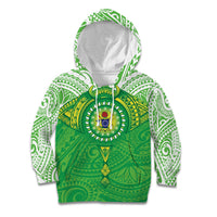Cook Islands Manta Ray Kid Hoodie Kuki Airani Tattoo Green Color