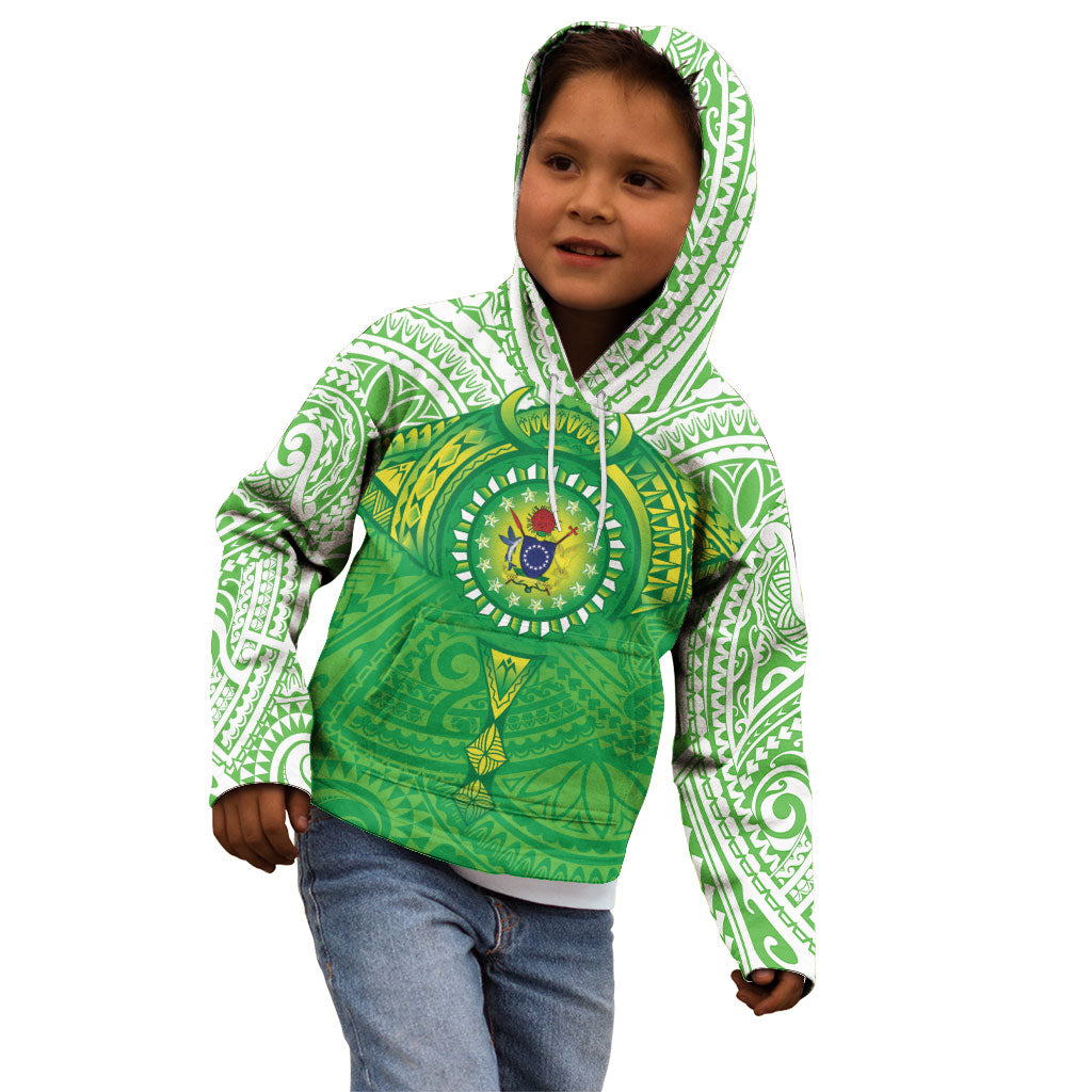 Cook Islands Manta Ray Kid Hoodie Kuki Airani Tattoo Green Color