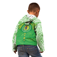 Cook Islands Manta Ray Kid Hoodie Kuki Airani Tattoo Green Color