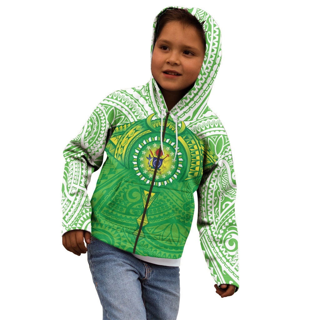 Cook Islands Manta Ray Kid Hoodie Kuki Airani Tattoo Green Color