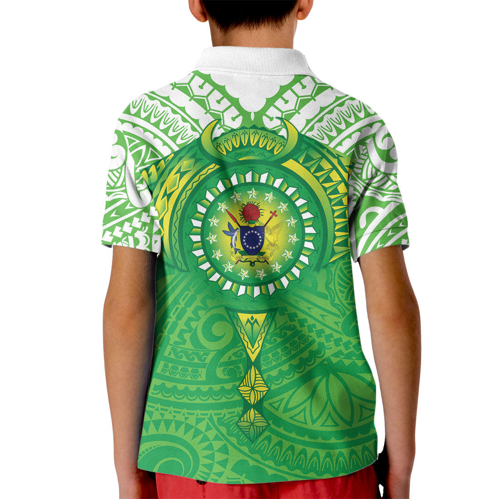 Cook Islands Manta Ray Kid Polo Shirt Kuki Airani Tattoo Green Color