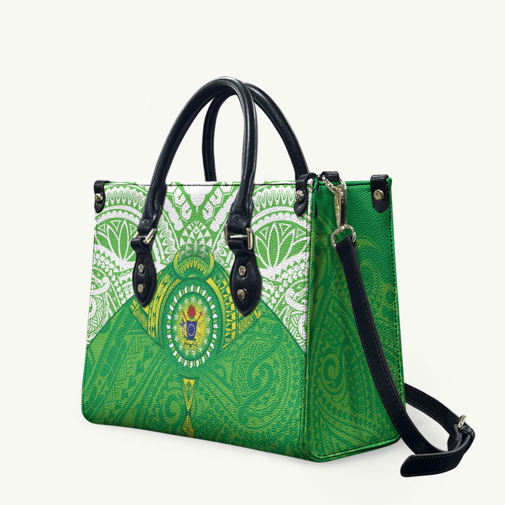 Cook Islands Manta Ray Leather Bag Kuki Airani Tattoo Green Color