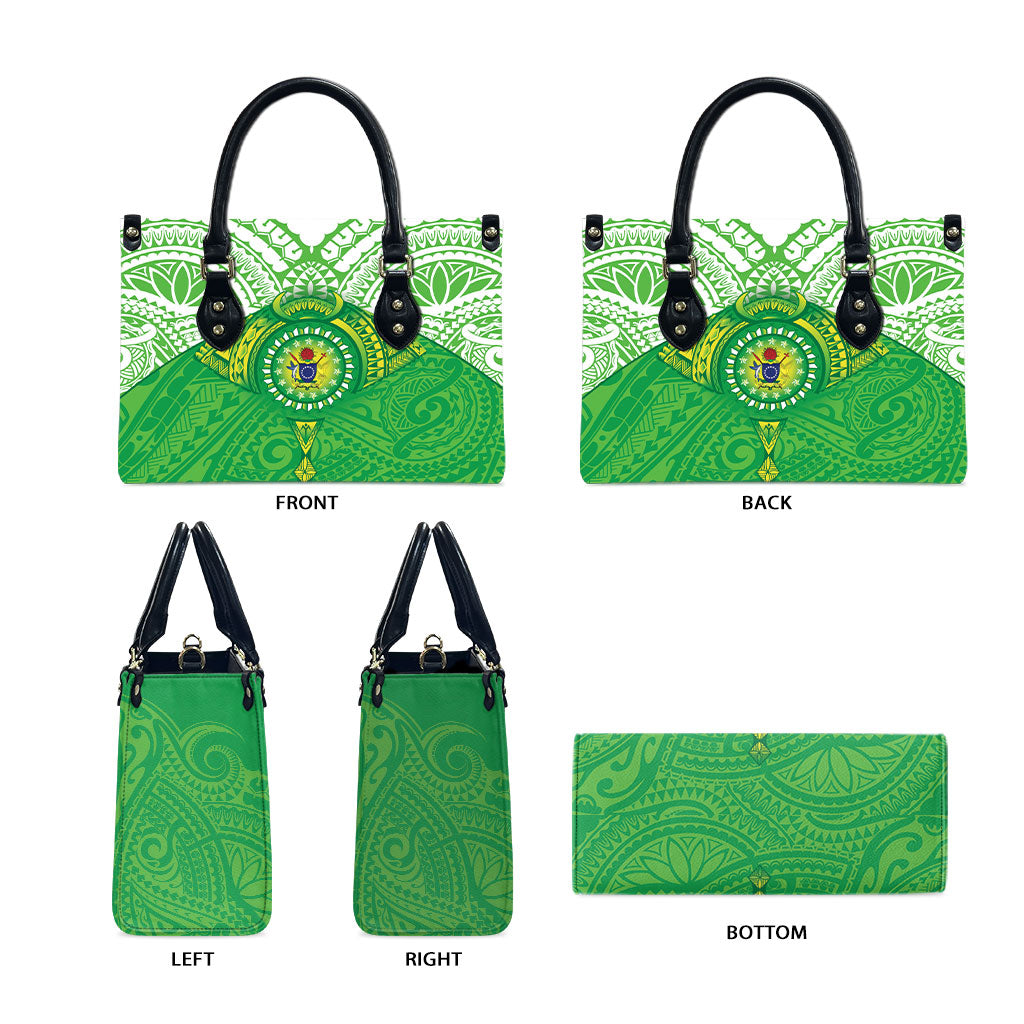 Cook Islands Manta Ray Leather Bag Kuki Airani Tattoo Green Color