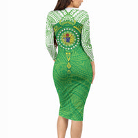 Cook Islands Manta Ray Long Sleeve Bodycon Dress Kuki Airani Tattoo Green Color