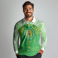 Cook Islands Manta Ray Long Sleeve Polo Shirt Kuki Airani Tattoo Green Color