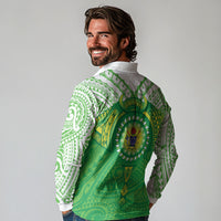 Cook Islands Manta Ray Long Sleeve Polo Shirt Kuki Airani Tattoo Green Color