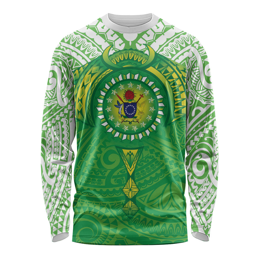 Cook Islands Manta Ray Long Sleeve Shirt Kuki Airani Tattoo Green Color LT14 Unisex Green - Polynesian Pride